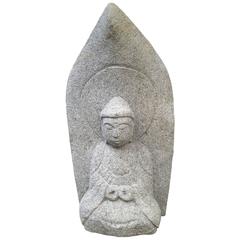 Japanese Antique Hand carved seated Stone BUDDHA Mudra of Knowledge, 19thc 