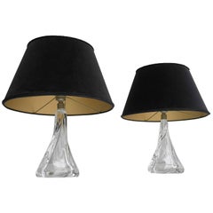 Pair of Crystal Swirl Lamps by Vannes, France
