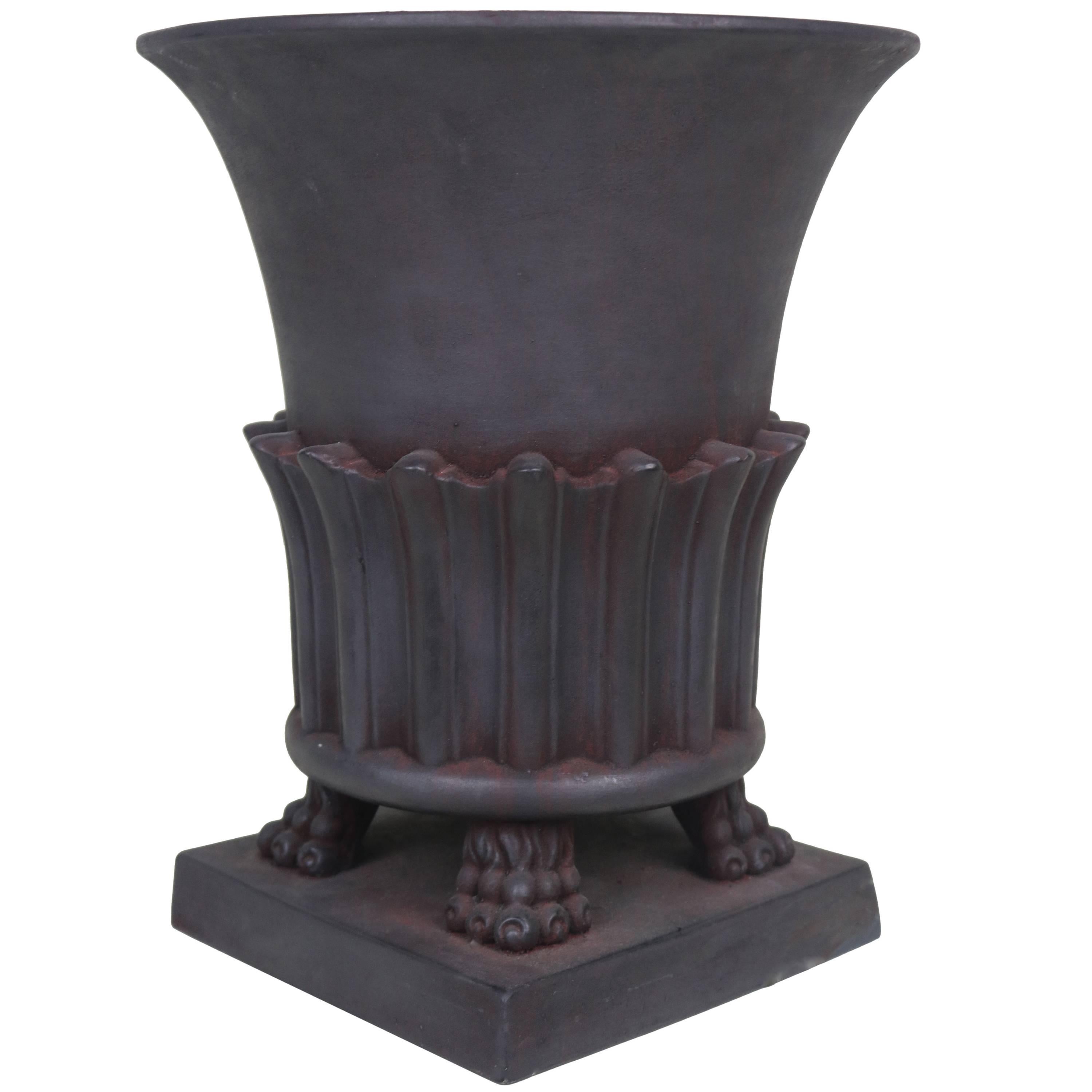 Greco-Roman Style Large Urn Vase- circa 1950-Terra Cotta Matte Black Patina  For Sale