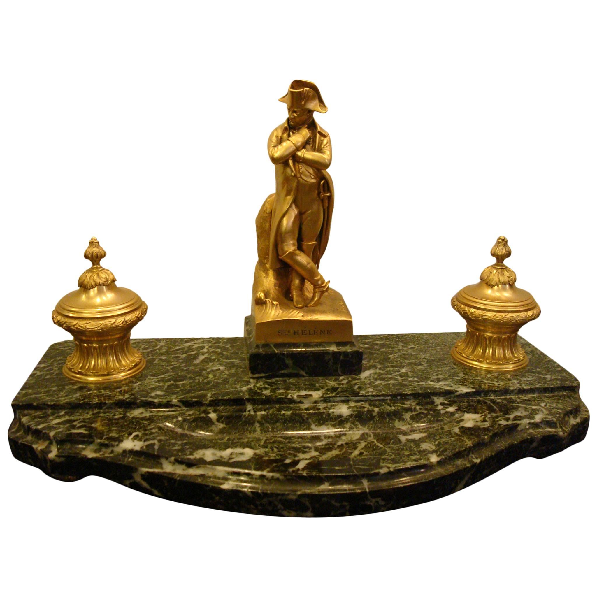 Napoleon Bronze Sculpture Desk Inkwell, Signed Emile Pinedo