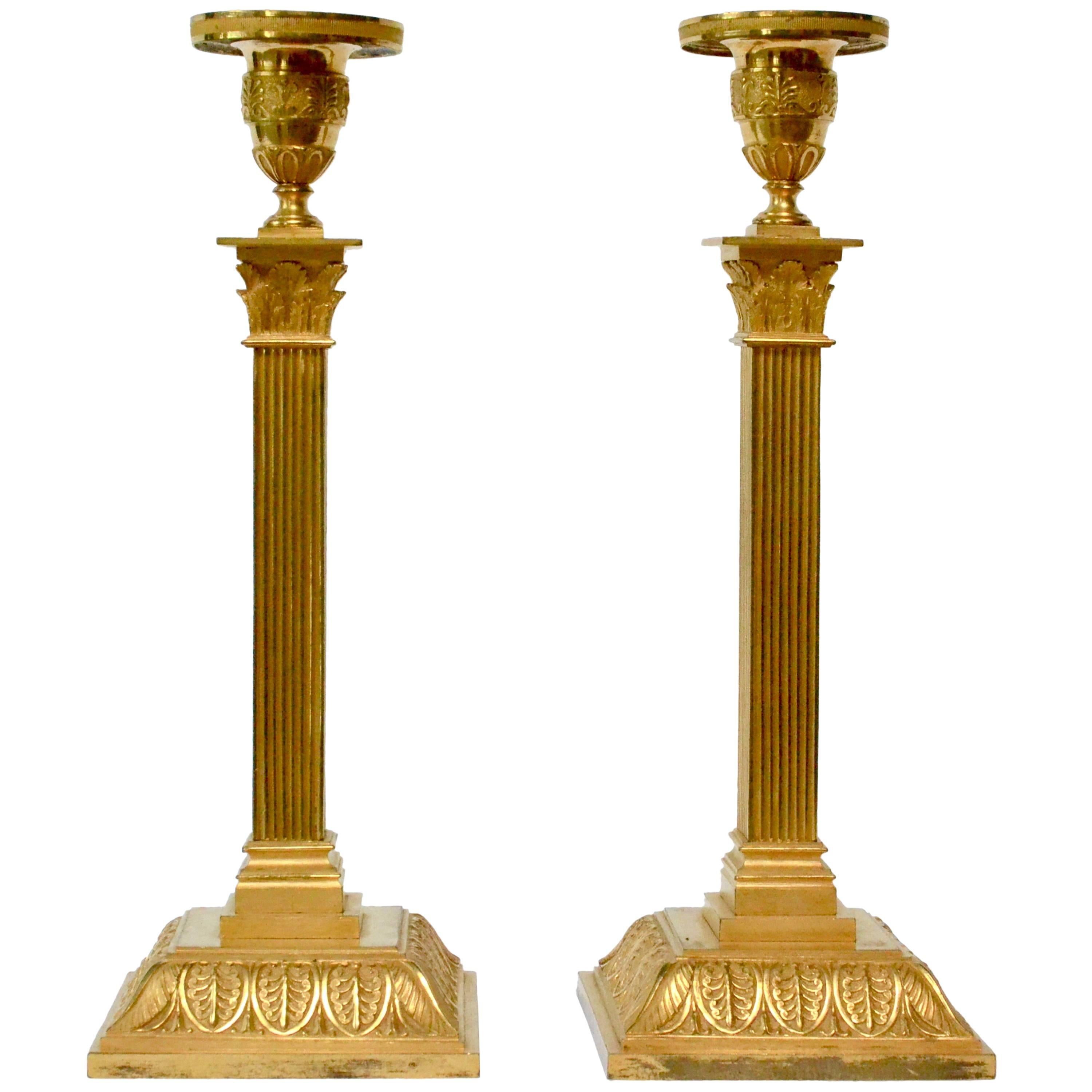 Pair of Empire Gilt Bronze Candlesticks, Possibly Vienna