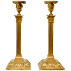 Pair of Empire Gilt Bronze Candlesticks, Possibly Vienna