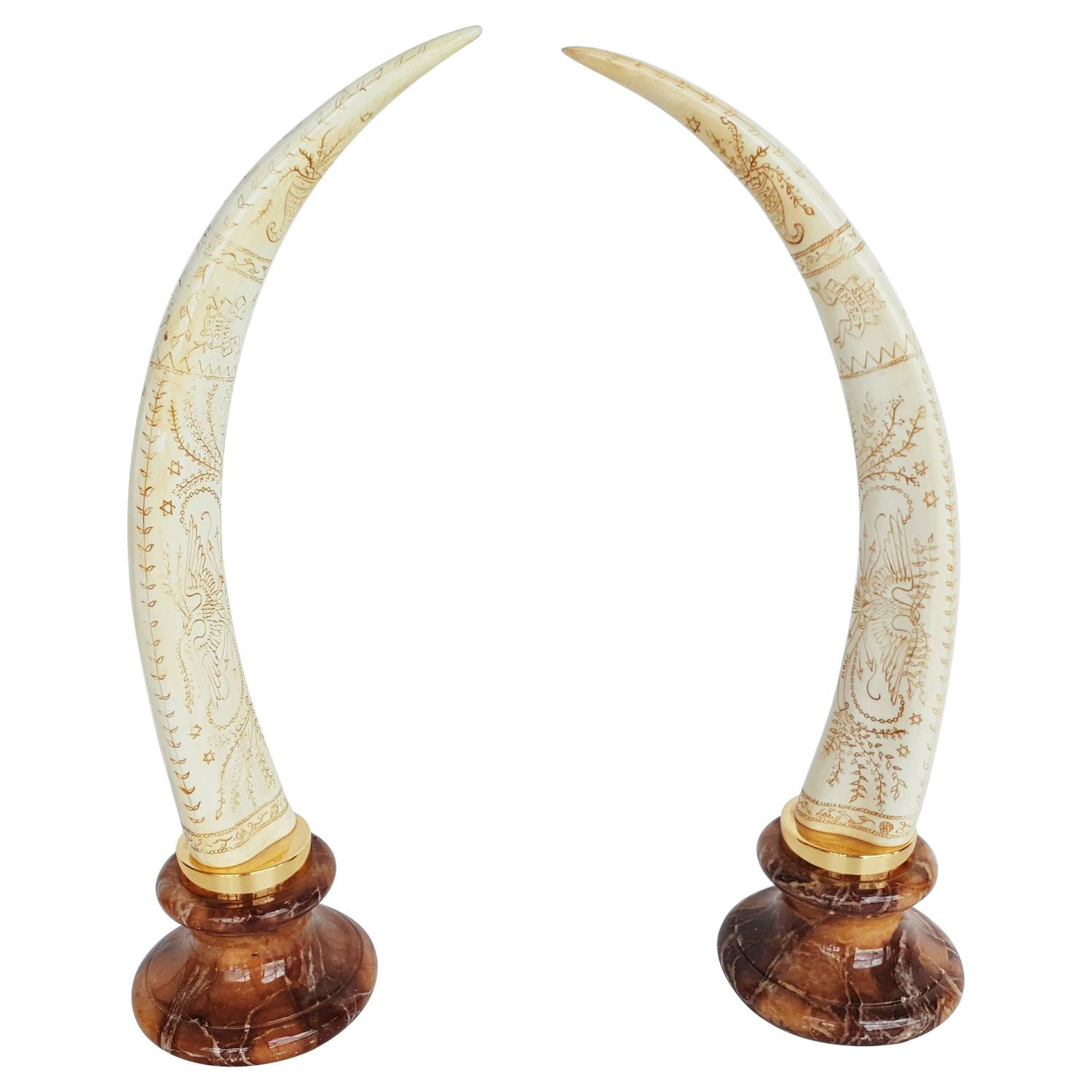 Pair of Vintage Resin Elephant Tusks, 1970s For Sale at 1stdibs