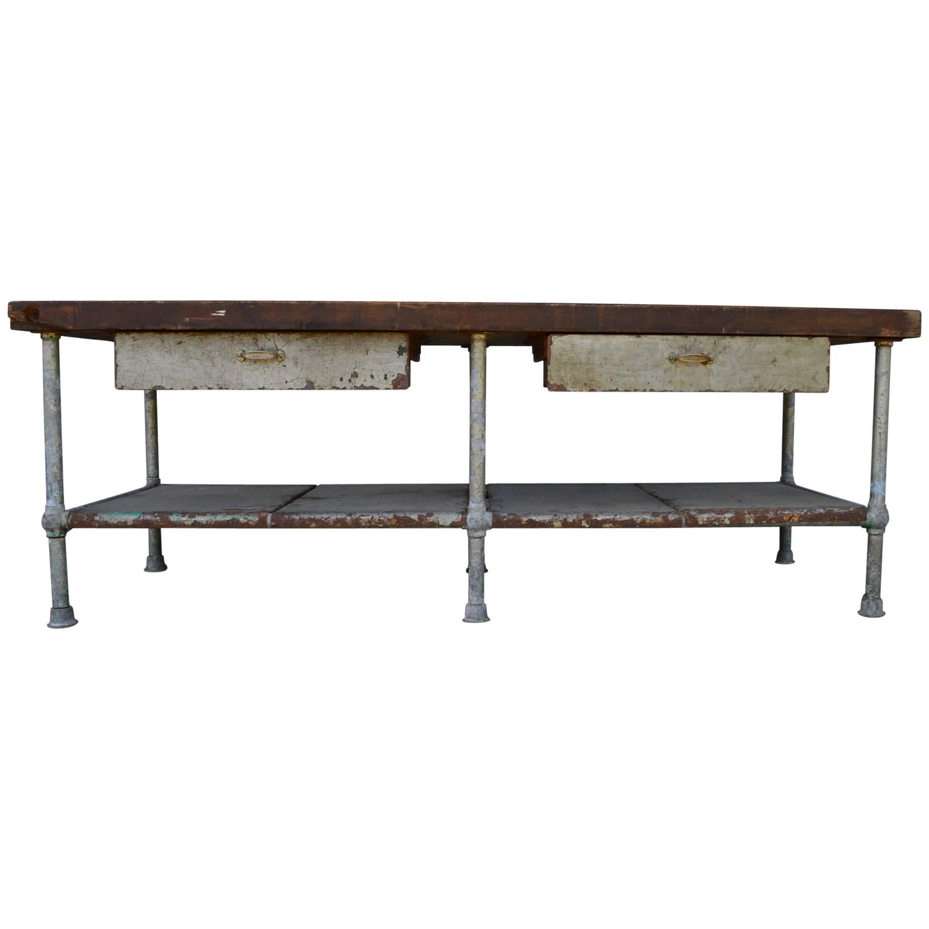 Very Large Industrial Butcher Block Work Table