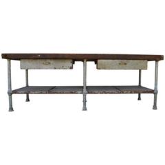 Very Large Industrial Butcher Block Work Table