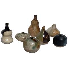 Set of Seven Miniature Ceramical Vases, Glazed Art Pottery Westerwald, Germany