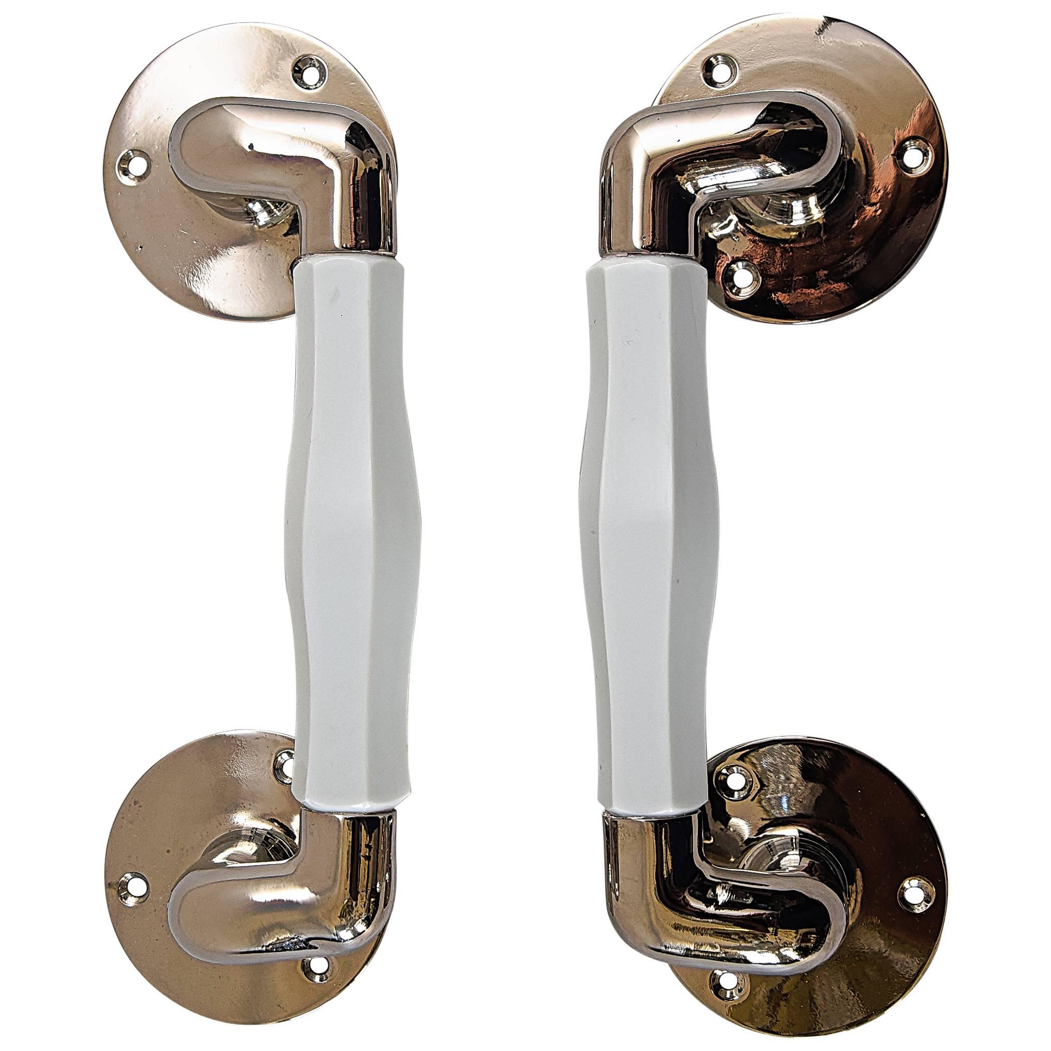 Two Extraordinary Nickel Door Handles with Opal Cut Glass For Sale at  1stDibs