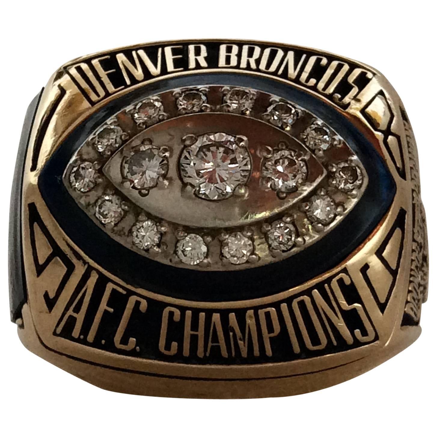 1989 Denver Broncos AFC Championship Super Bowl Players Ring, Gold Diamonds NFL For Sale