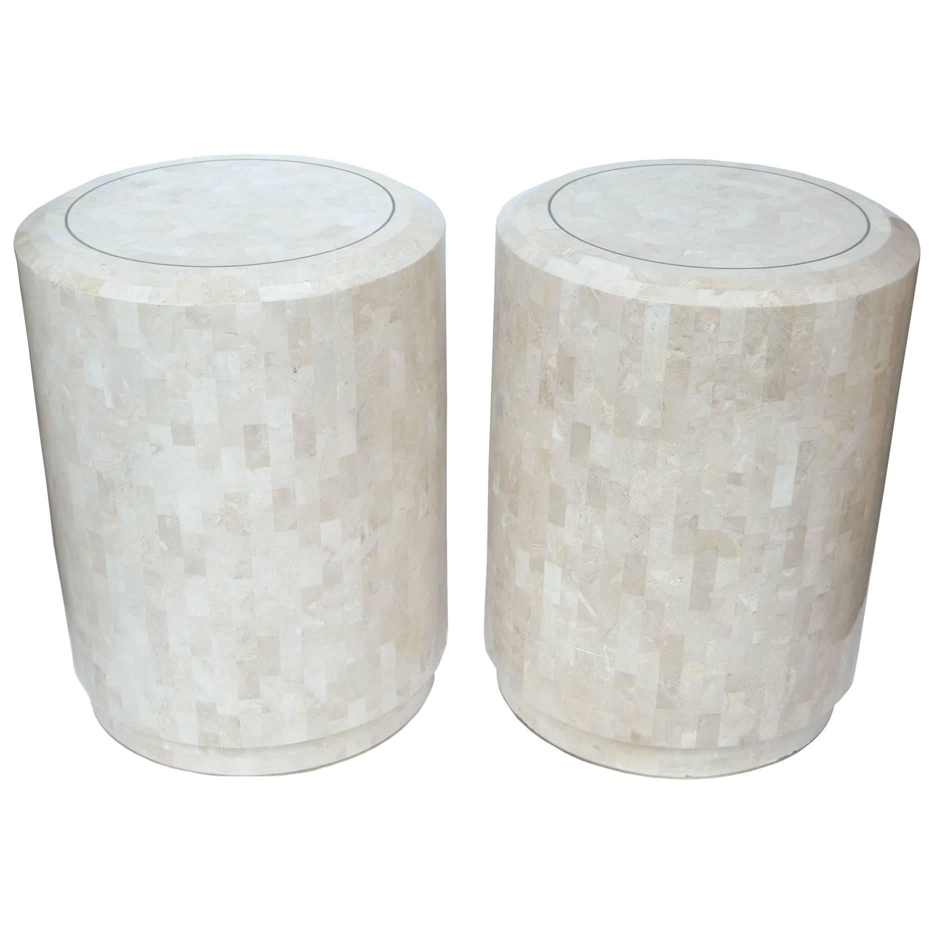 Pair of Maitland-Smith Tessellated Fossil Stone Side Tables