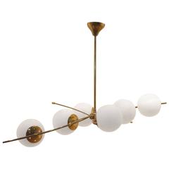 French Mid-Century Design, Maison Arlus Opaline Balls and Brass Chandelier Lamp