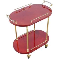 Aldo Tura Bar Cart Oval Red Goatskin