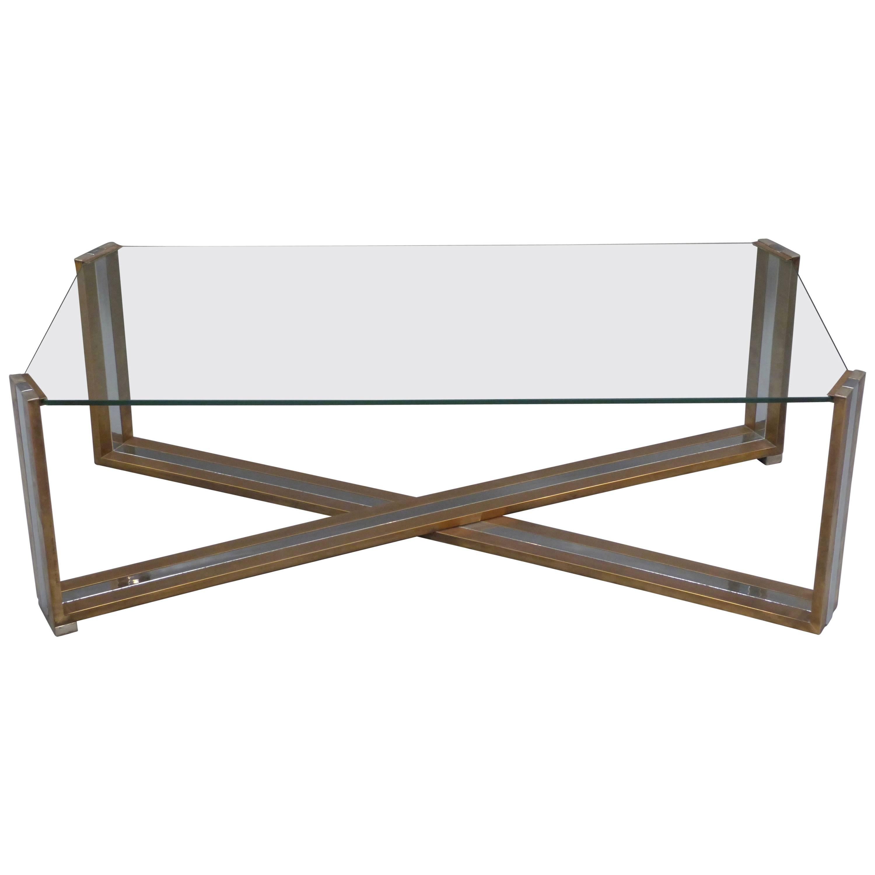 1960s Brass and Polished Metal Coffee Table For Sale