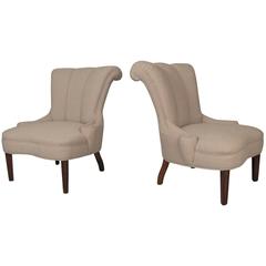 Pair of 1940s Curved Back Slipper Chairs