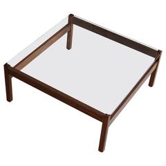 1970s Mid-Century Solid Oak Frame Glass Topped Coffee Table