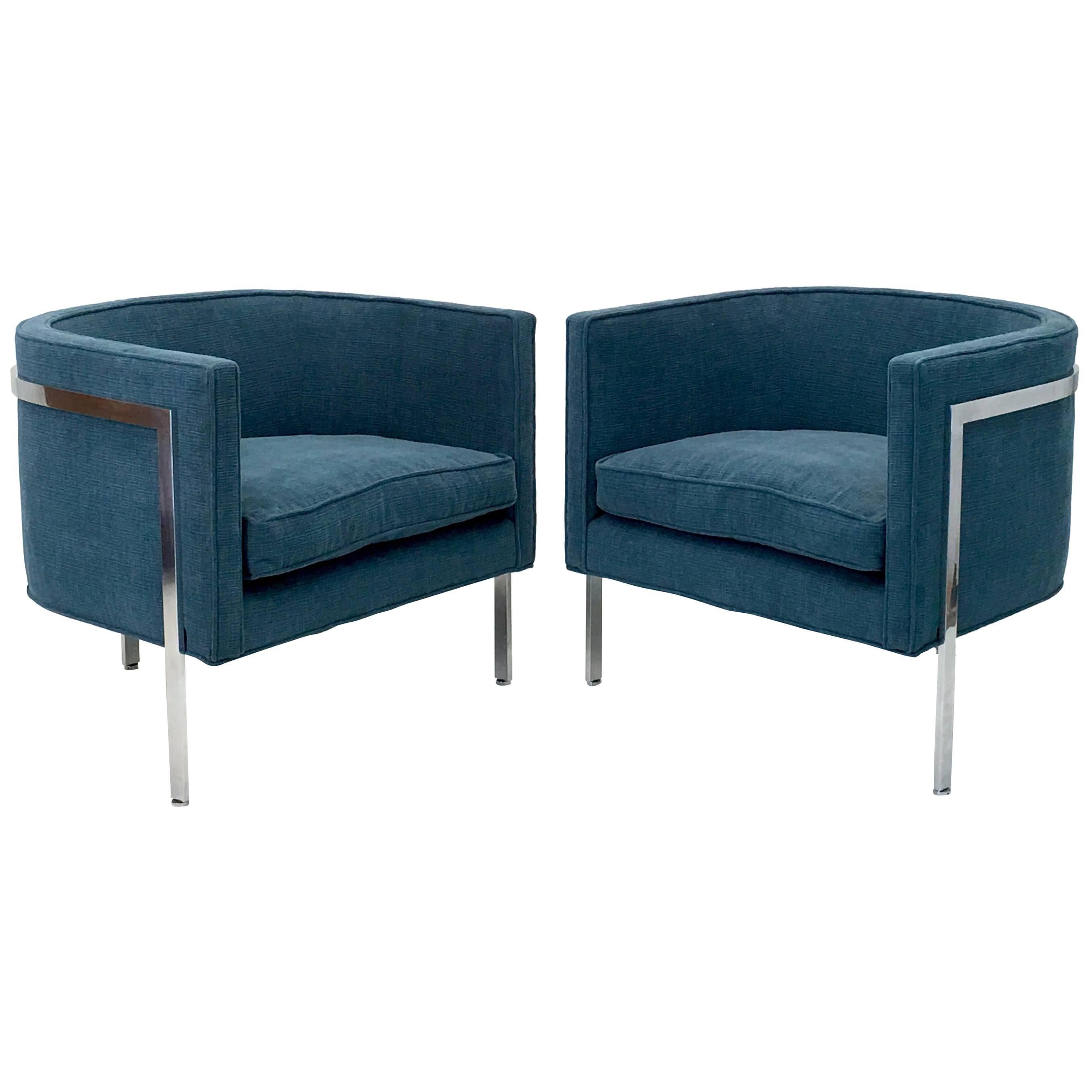 Pair of Signed Harvey Probber Lounge Chairs Model 1347 in Sea Blue