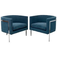 Pair of Signed Harvey Probber Chairs Model 1347 in Sea Blue 9