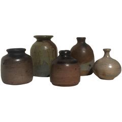 Vintage Five Miniature Vases, Salt Glazed Art Pottery by Assenmacher, 1960s, Set #3