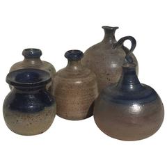 Vintage Five Miniature Vases by Assenmacher, 1960s Salt Glazed Art Pottery, Set #4