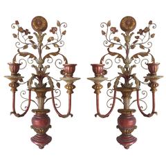 Early 20th Century Pair of Antique Italian Tole Original Candle Sconces 5