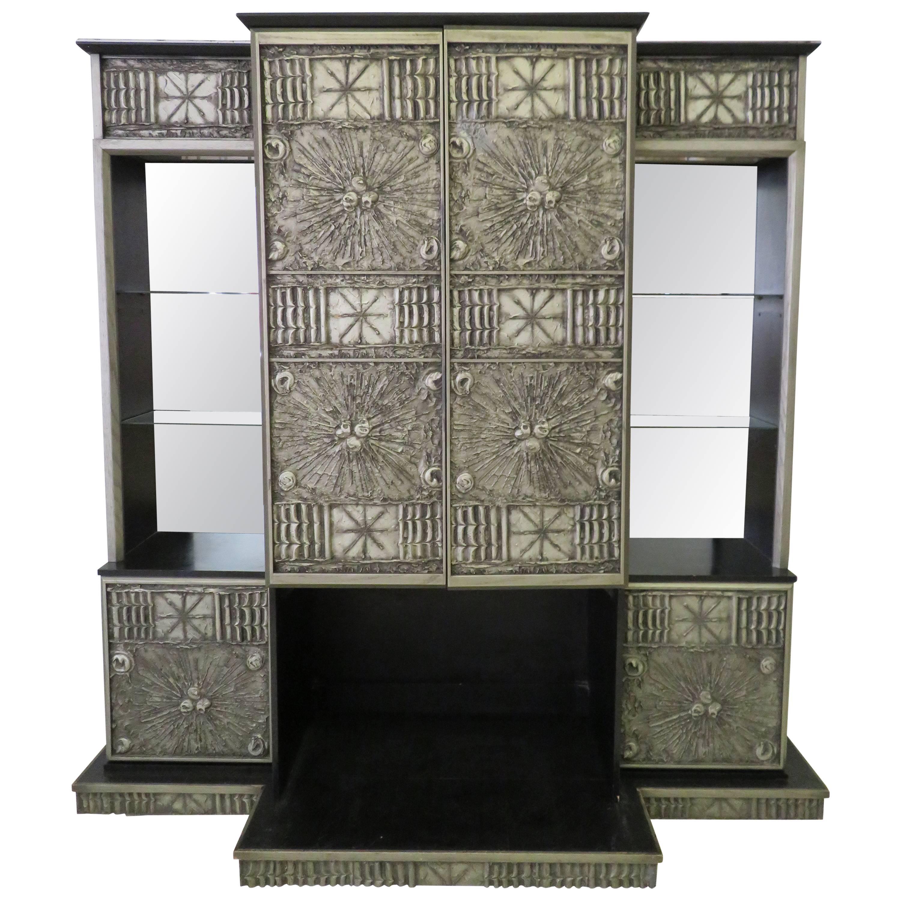 Raro Adrian Pearsall Brutalist Tre pezzi Wall Unit Bar Stereo Cabinet Altoparlanti