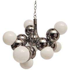 Chrome Ball Molecule Nine-Light Chandelier Attributed to Torino