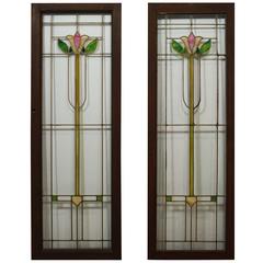 Antique English Tulip Glass Window Panes, circa 1930