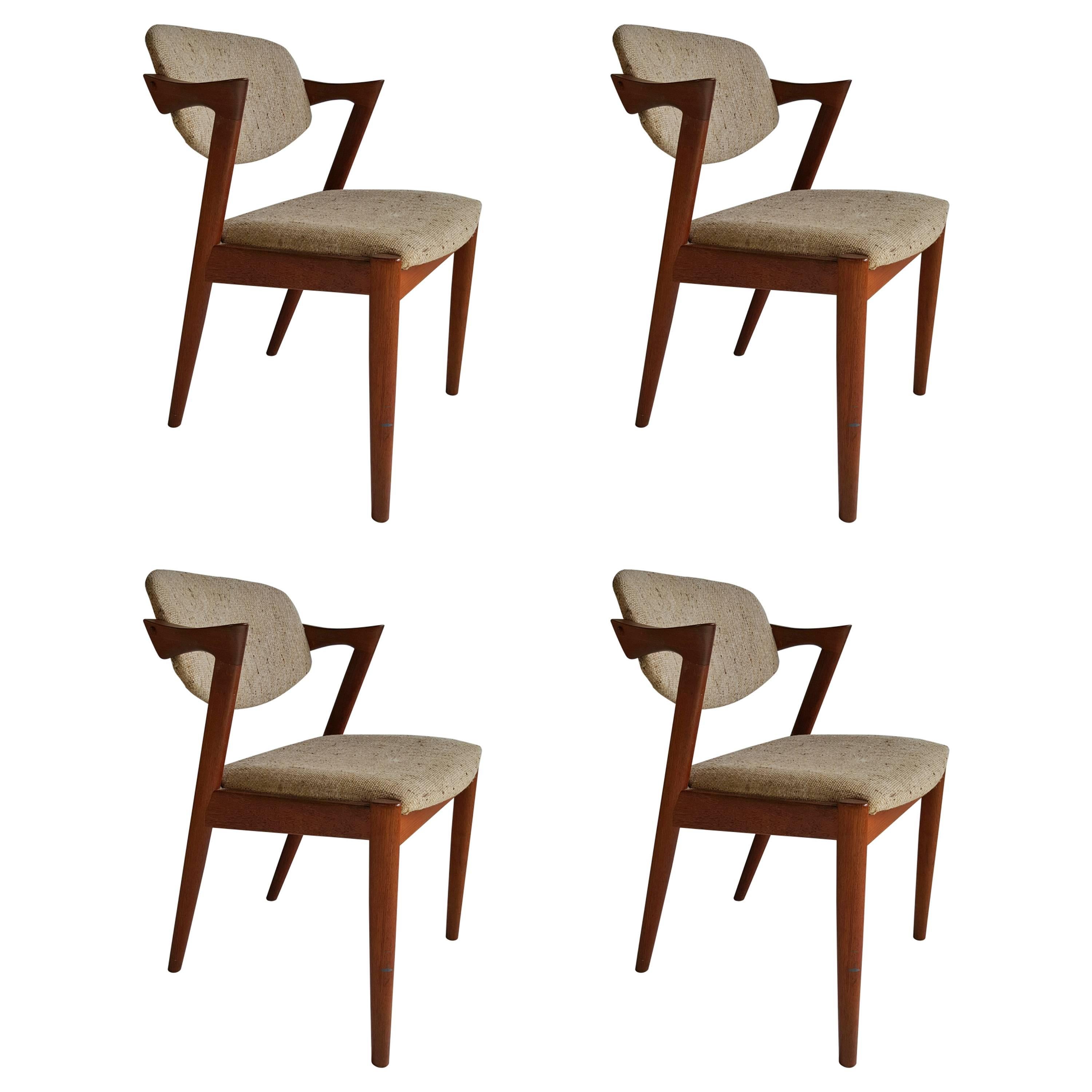 Set of Four Kai Kristiansen, Model 42 Dining Chairs, Made in Denmark