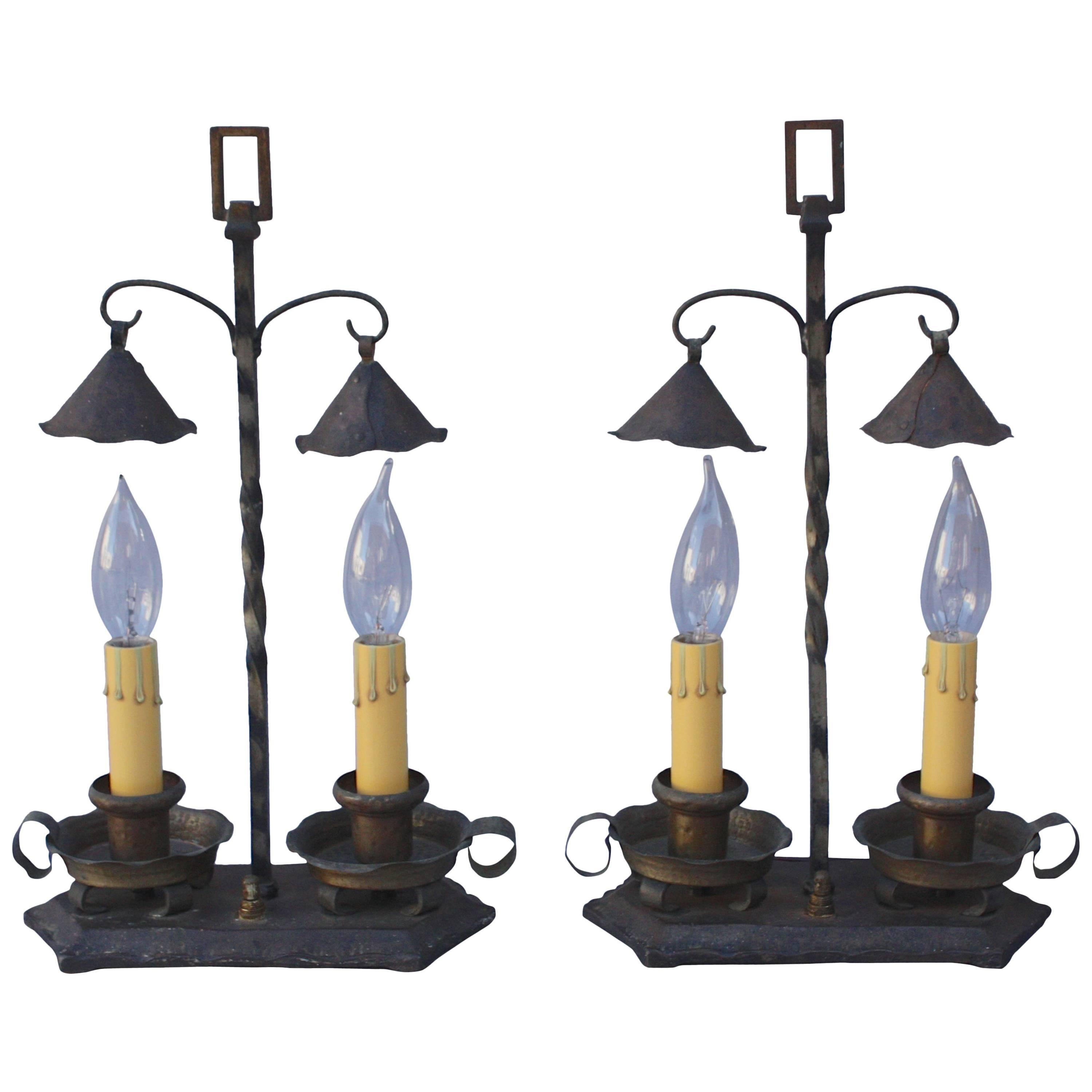 Pair of 1920s Double Light Table Lamps
