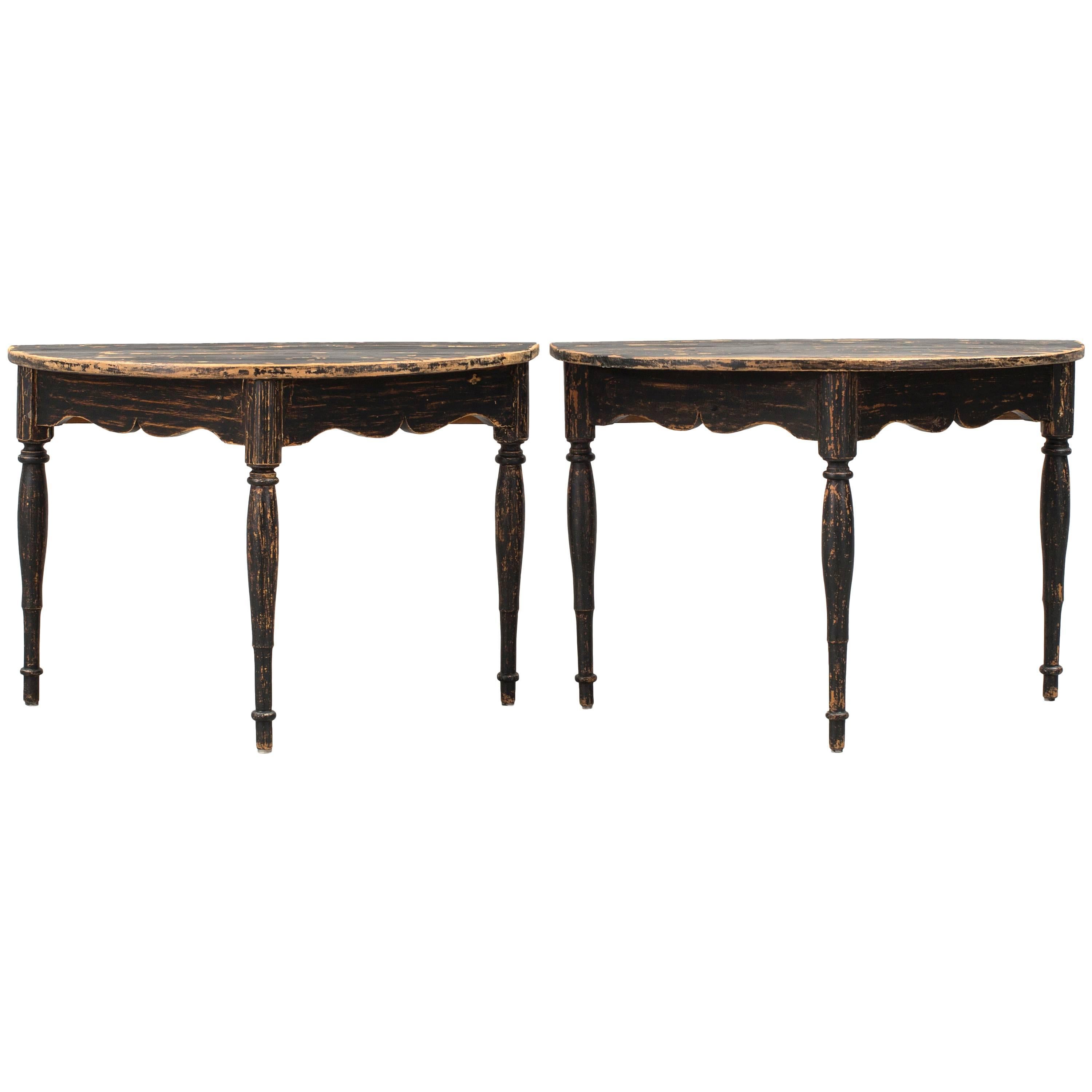 Pair of 18th Century Swedish Rococo Black Console Tables