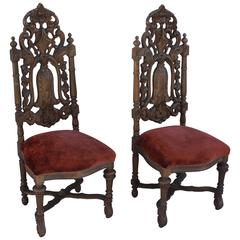 Pair of 1920s Spanish Revival Carved Side Chairs