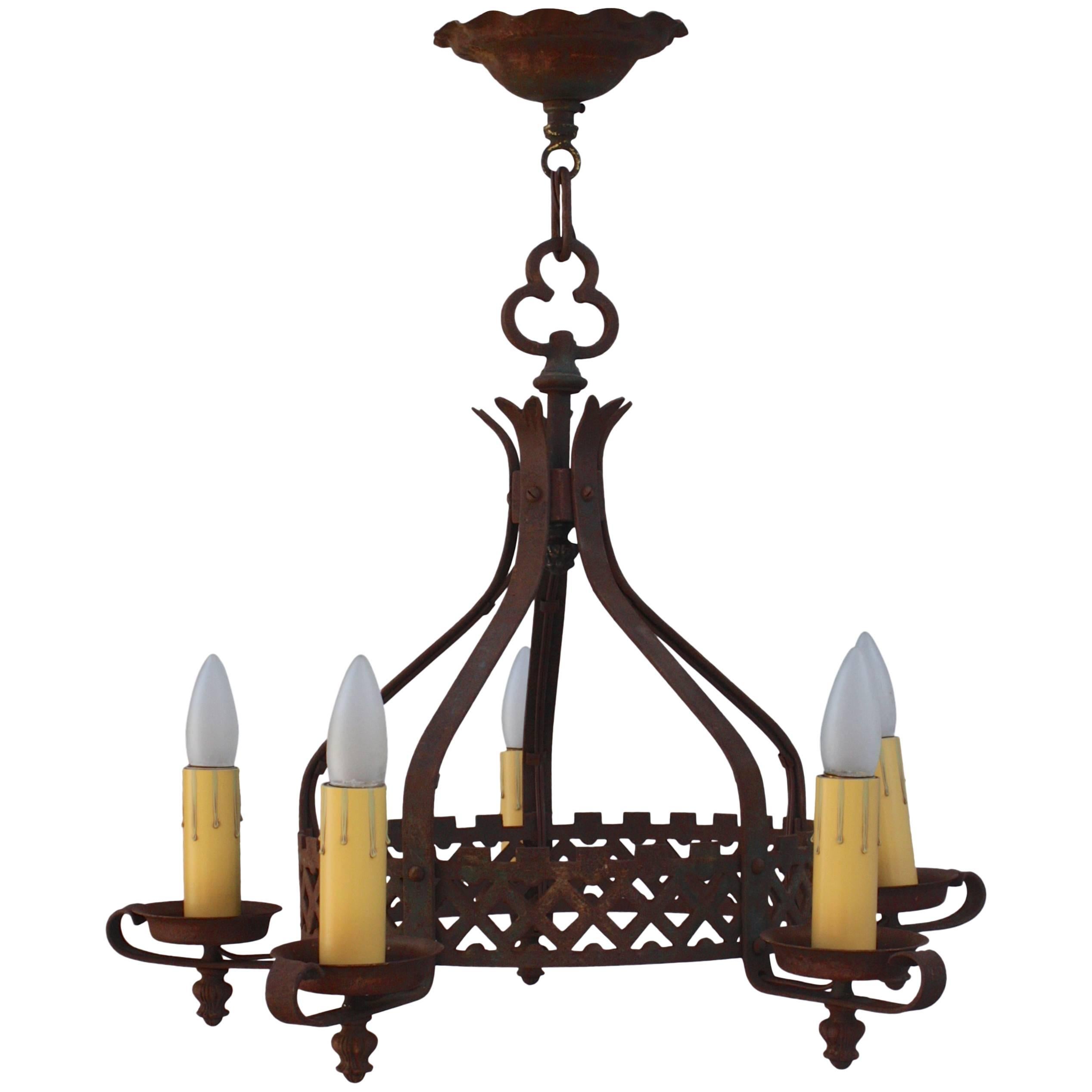 1920s Spanish Revival Iron Chandelier For Sale