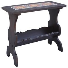 1920s Narrow California Tile Table with Bookshelf