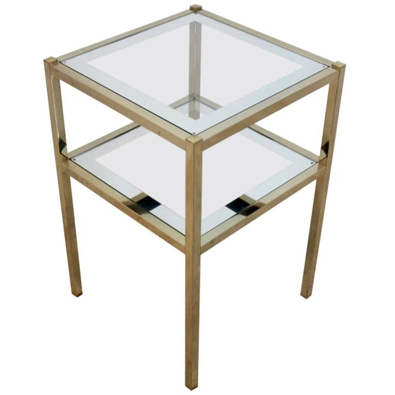 French Brass Mirrored Side Table For Sale at 1stDibs