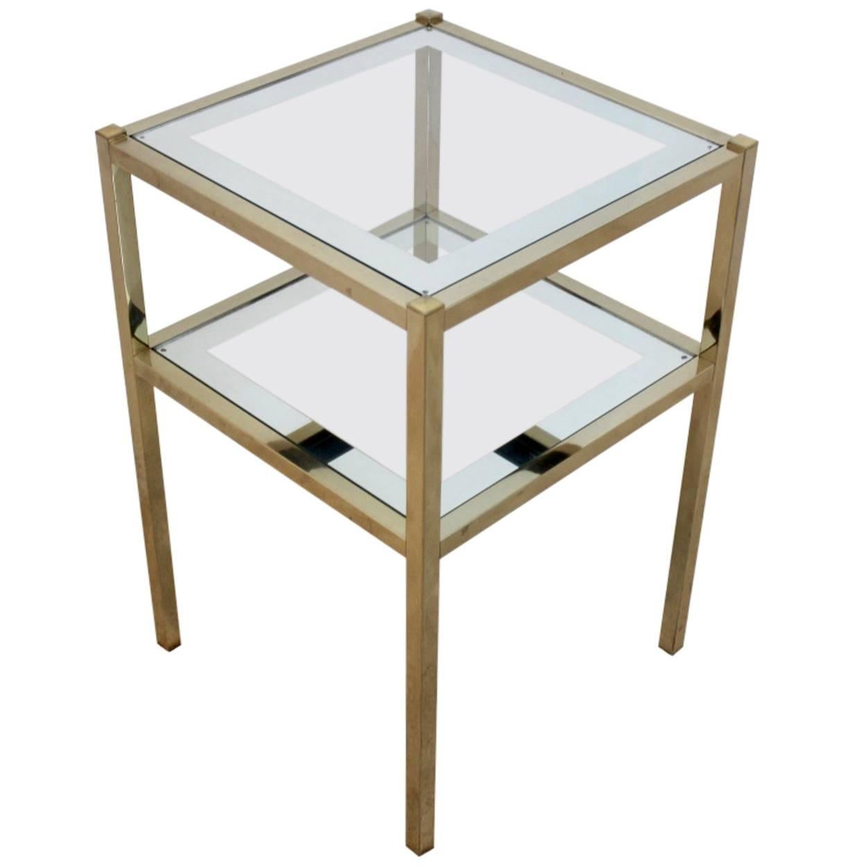 French Brass Mirrored Side Table For Sale