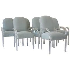 Set of Eight Dining Chairs with Lucite Arms