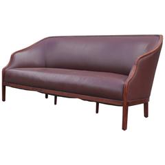 Elegant Brown Leather Sofa by Ward Bennett