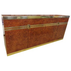 Stunning Pierre Cardin Signed Burled and Brass Credenza Mid-Century Modern