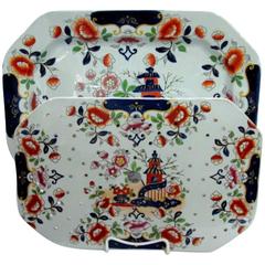 Antique English Hicks, Meigh & Johnson Ironstone Platter with Matching Mazarine