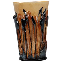 Murano Vase with Contrasting Gold and Brown Applied Glass