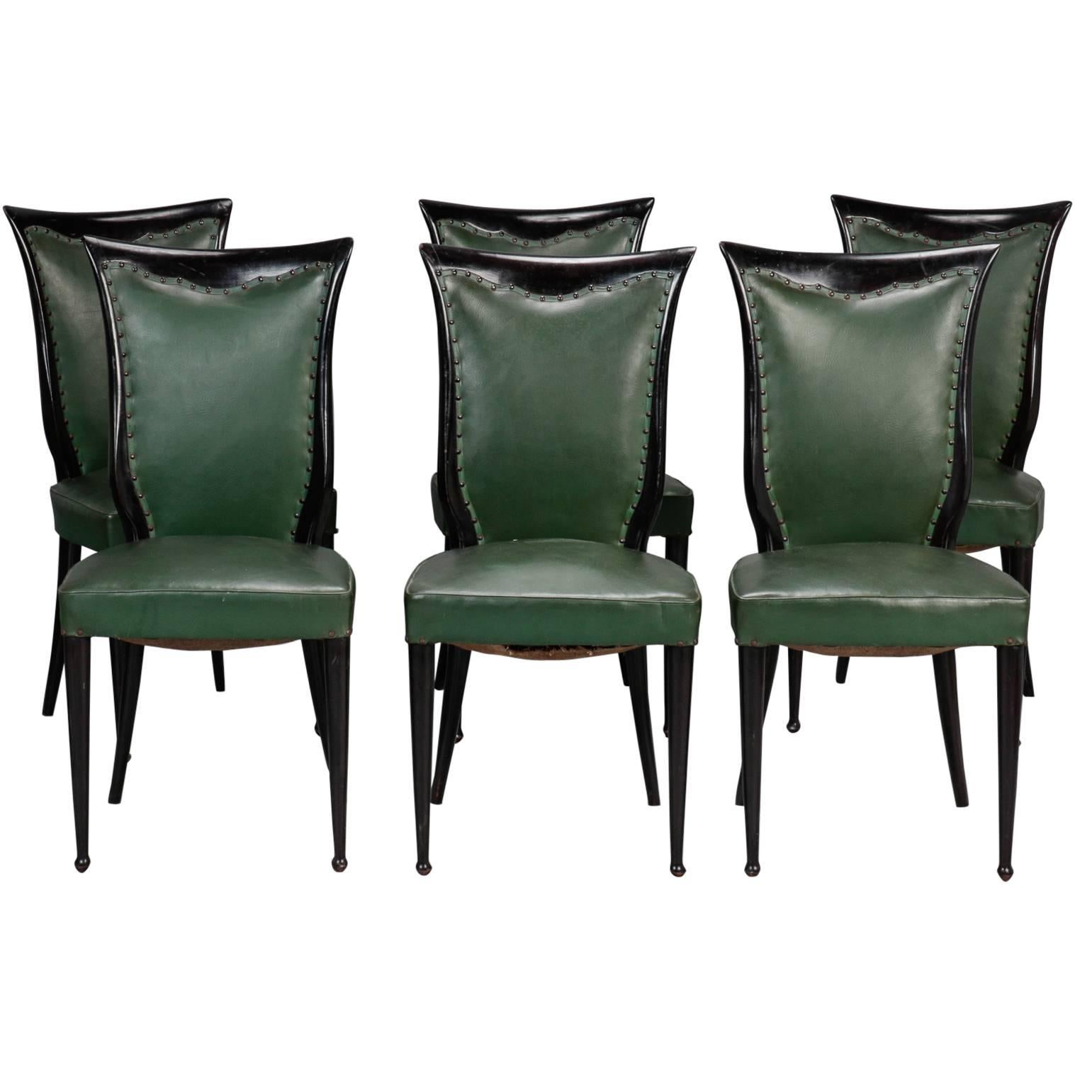 Set of Six Dark Wood Frame Chairs Attributed to Osvaldo Borsani