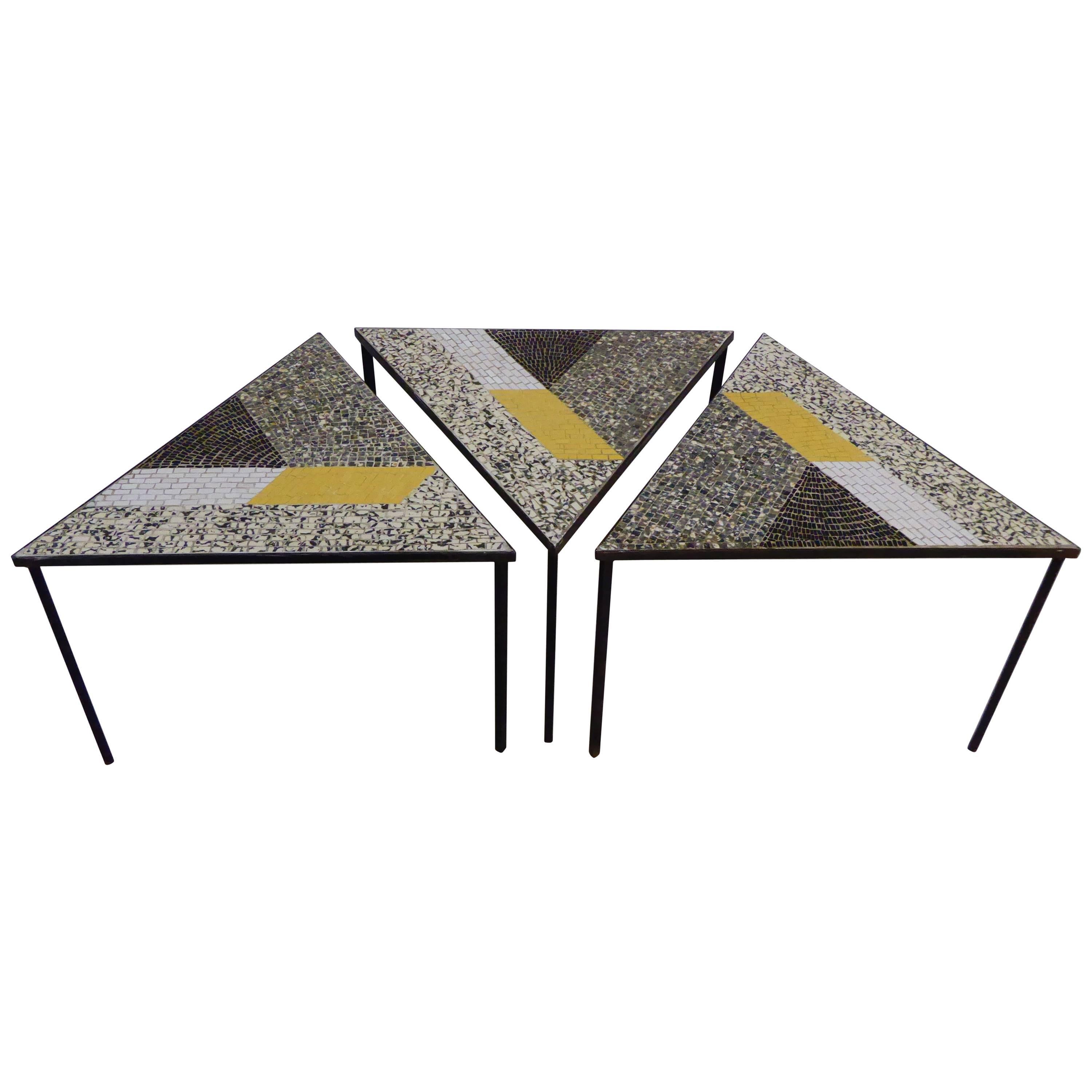 Set of Three Handcrafted Italian Mosaic Tile Tables For Sale