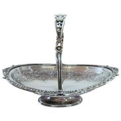 Antique English Sheffield Silver Plate Hand Pierced & Engraved Oval Cake Basket