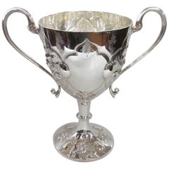 English Silver plate Hand Chased and Engraved Two-Handle Loving or Trophy Cup