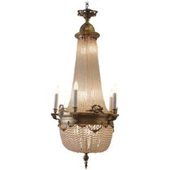 20th Century French Beaded Gilt Metal Twelve-Light Chandelier