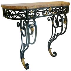 Early 20th Century French Wrought Iron Marble-Top Console Table