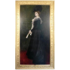 Gilded Age Portrait of a Lady with Fan, Signed A. Roegels, 1899