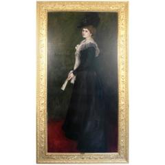 Gilded Age Portrait of a Lady with Fan, Signed A. Roegels, 1899 11