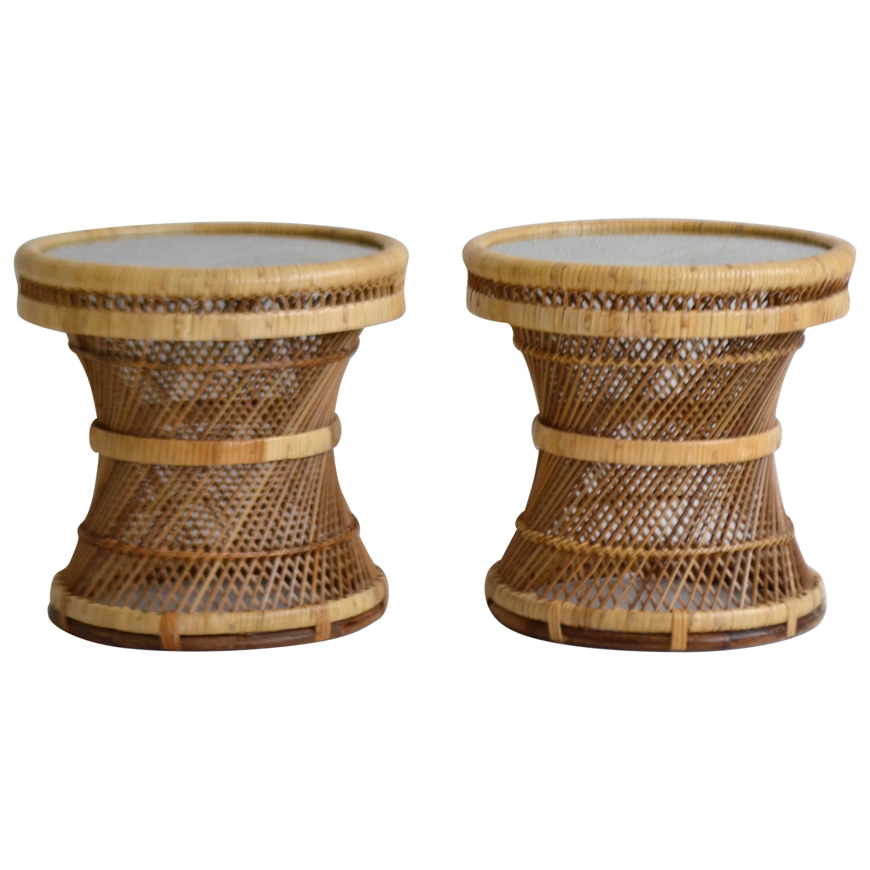 Pair of Mid-Century Woven Rattan Occasional Tables or Side Tables