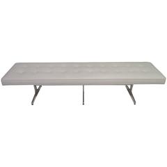 Magnificent Herman Miller Style Long Faux Leather Tufted Aluminum Base Bench