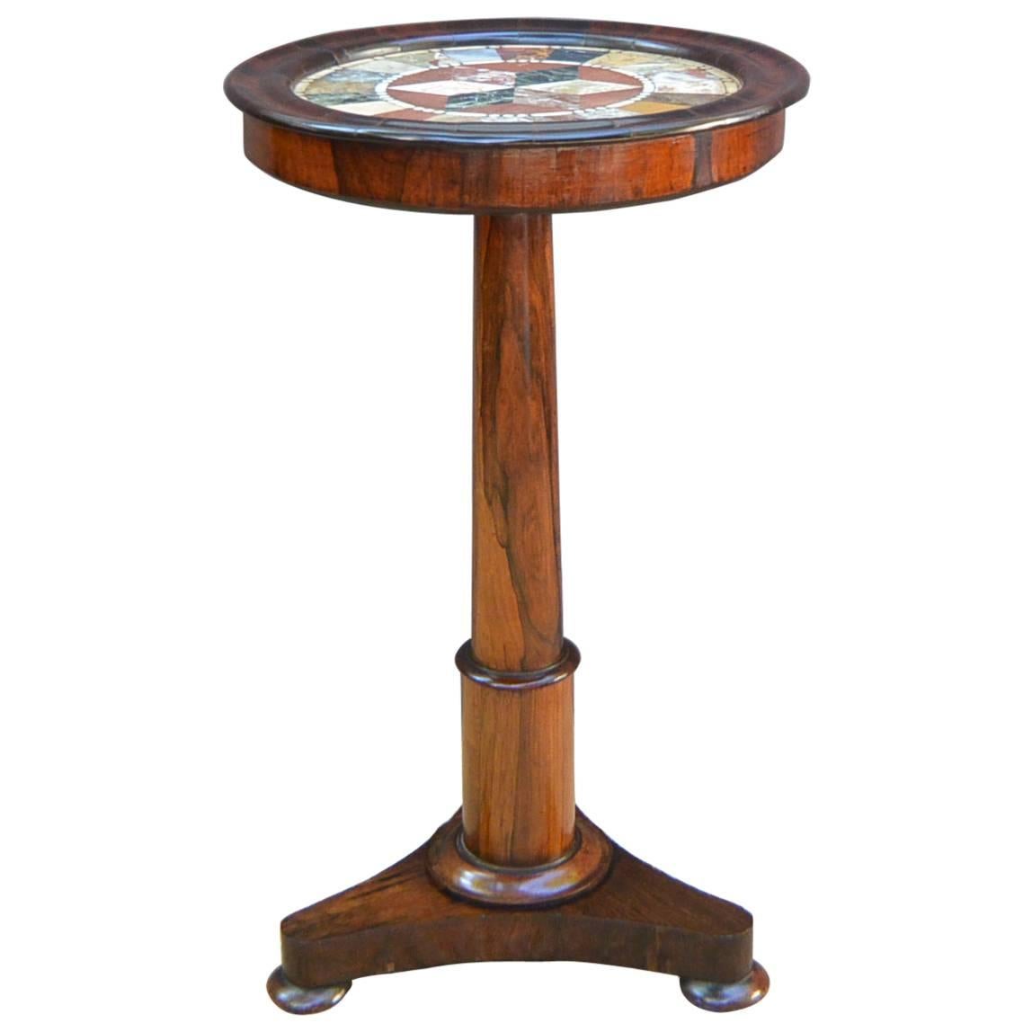 Italian marble specimen table. Charles X period palisander pedestal table with earlier inlaid antique Roman marble specimen top, Italy, circa 1830.
Dimension: 17.5